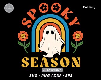 Retro Spooky Season Ghost SVG, Groovy Halloween Cricut File (Digital Download)