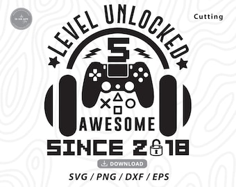 Level 5 ontgrendeld SVG: 5e verjaardag gamingontwerp (digitale download)