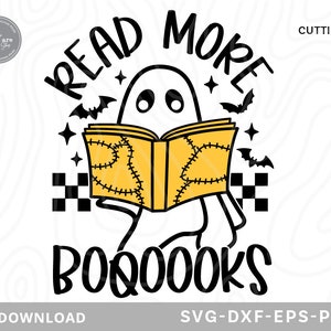 En savoir plus Booooks SVG, svg halloween, drôle de svg Halloween, visage fantôme svg, svg chemise halloween, svg rétro halloween, fichiers svg pour cricut