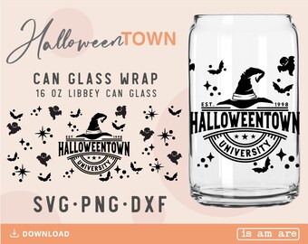 Halloweentown University Libbey Glass Can Wrap SVG, PNG, DXF (Digital Download)