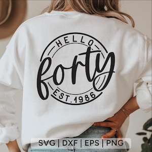 Hello Forty SVG: 40e verjaardag shirtontwerp (digitale download)
