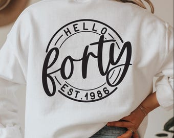 Hola Cuarenta SVG: Diseño de camiseta para 40 cumpleaños (descarga digital)