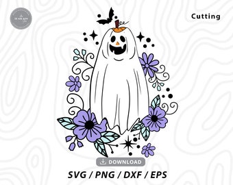 Floral Halloween Ghost SVG, Pumpkin Shirt Design (Digital Download)
