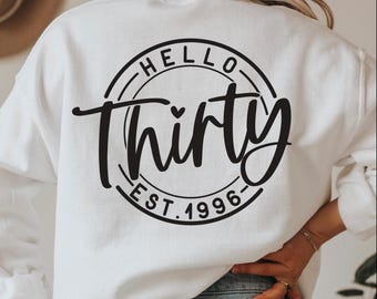 Hello Thirty SVG: 30th Birthday Shirt Design (Digital Download)