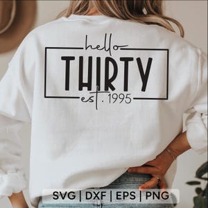 Hello Thirty SVG,30th birthday svg,birthday shirt svg,happy birthday svg,30 birthday svg, Est 1995 Svg,30th svg,Svg files for cricut