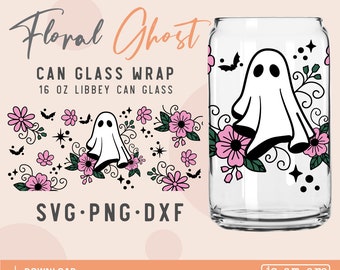 Floral Ghost SVG, Can Glass Wrap, Libbey 16oz (Digital Download)