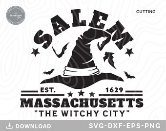 Salem Massachusetts Halloween SVG: Projekt koszulki z motywem czarownicy (pobranie cyfrowe)