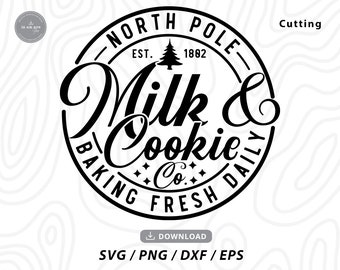 North Pole Milk Cookie Co SVG: Christmas Sign, Rustic Holiday (Digital Download)