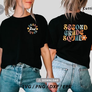 2e leerjaar Squad SVG, tweede leerjaar Squad svg, leraar rang svg, eerste dag van School Svg, leraar Shirt Svg, voorkant terug shirt svg, Svg voor shirt