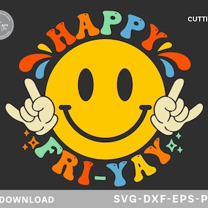 Happy Fri-yay Svg, Happy Fri-Yay Retro Smile Face Friday, leraar shirt SVG, leraar SVG, friyay SVG, zwarte vrijdag SVG, SVG-bestanden voor cricut