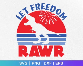 Dinosaurio SVG del 4 de julio: ¡Que la libertad fluya, niños patrióticos! (Archivos digitales)