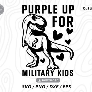 Purple Up For Military Kids Svg,patriotischer Dinosaurier,Armee Familie Svg,Kinder svg,Kinder svg,Dinosaurier USA Flagge,svg Dateien für Cricut