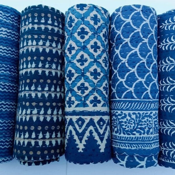Blue Kantha Throw Etsy