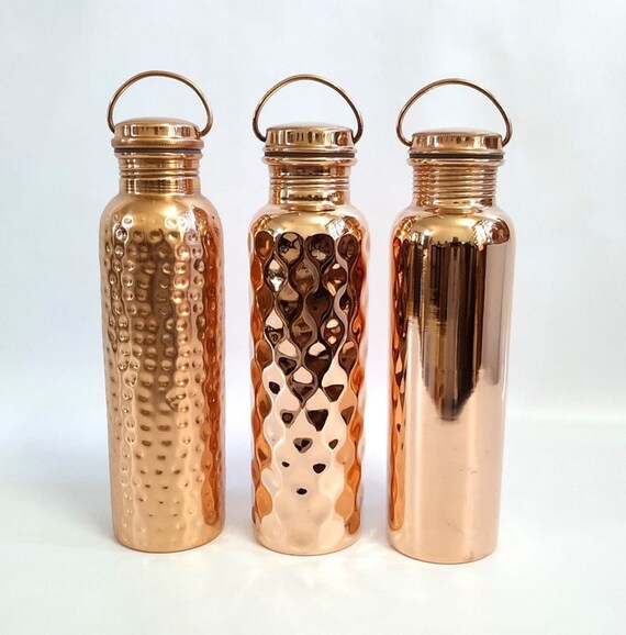 Vintage 100% Copper and 2 Glass Water Bottle Hammered Health Ayurveda Leak Proof Vintage 100% Copper and 2 Glass Water Bottle Hammered Health Ayurveda Leak Proof