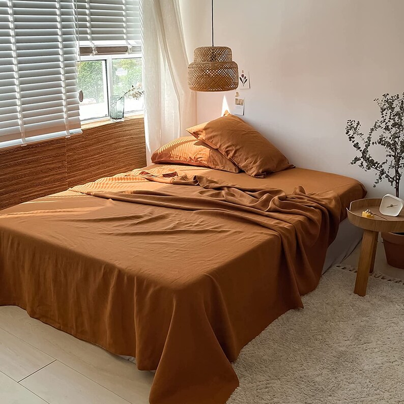 Terracotta Sheet set, stonewashed bedsheet,queen orange burnt sh Terracotta Sheet set, stonewashed bedsheet,queen orange burnt sh