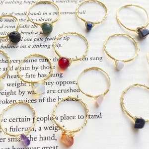 Dainty Crystal Wire Wrapped Rings In Gold (10+ crystal options and 2 designs)