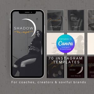 Modelos Canva com estilo feminino e sombrio | Kit de marca Shadow Muse (70 modelos) (Download digital)