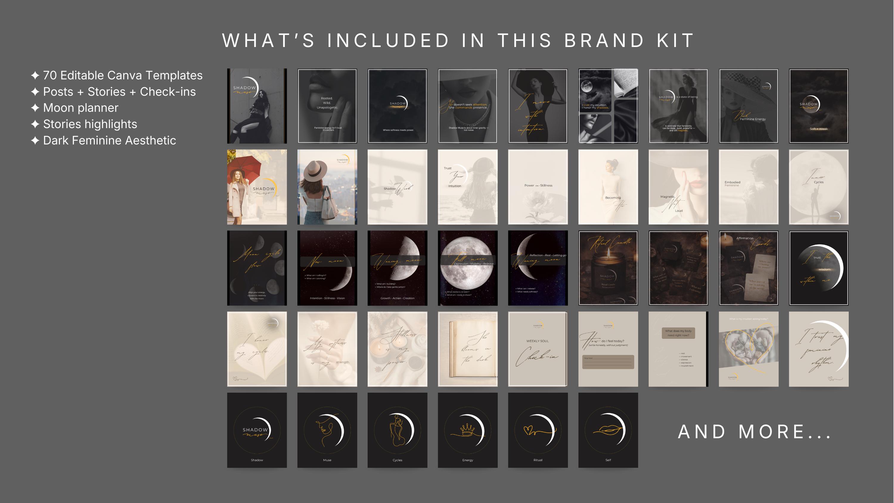 Dark Feminine Canva Templates | Shadow Muse Brand Kit (70 Templates ...