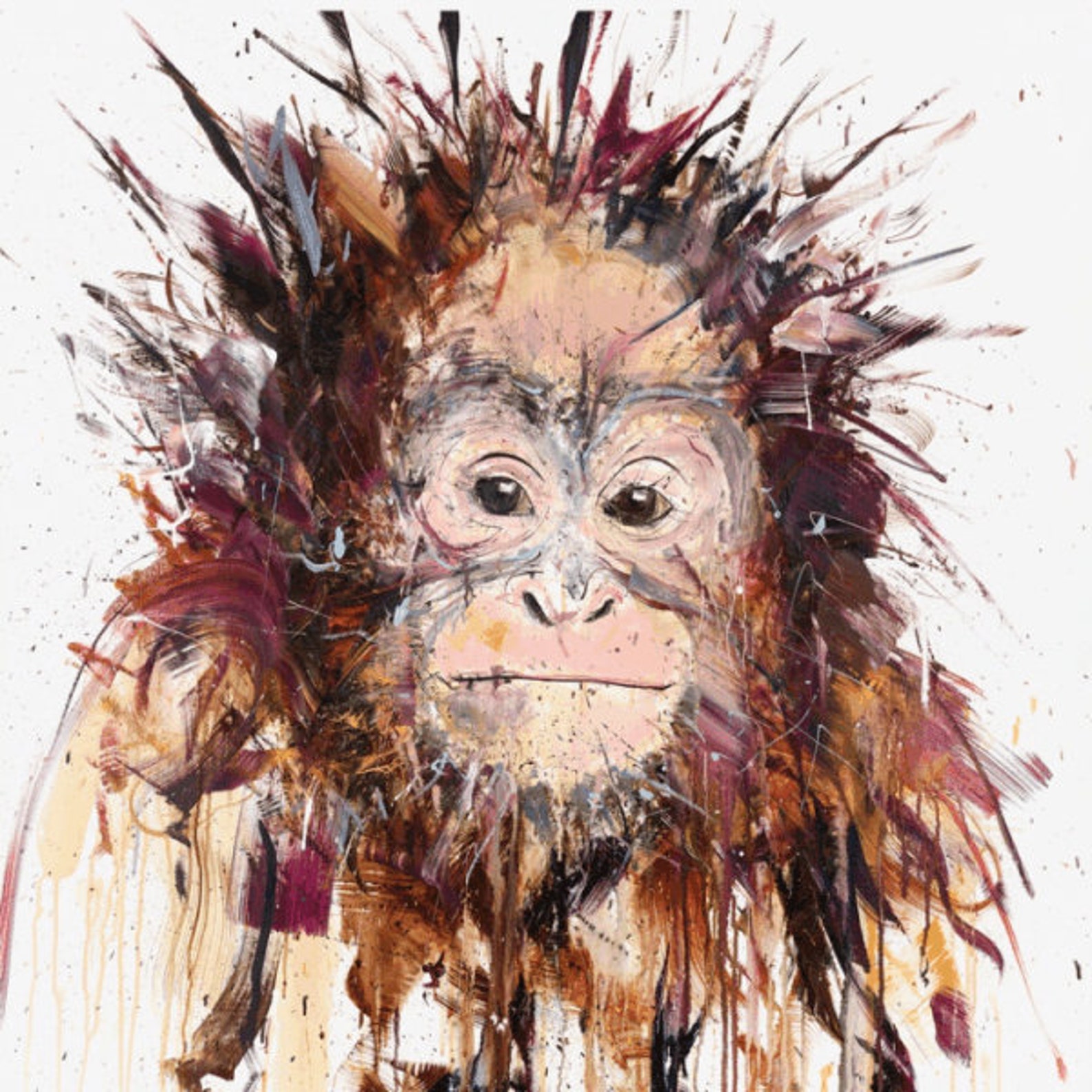 Monkey Colorful Animal Printed Canvas Wall Art Stretched Over Etsy