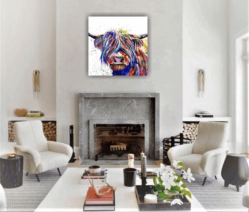Highland Cow Canvas Wall Art Colourful Printed and Stretched Etsy UK