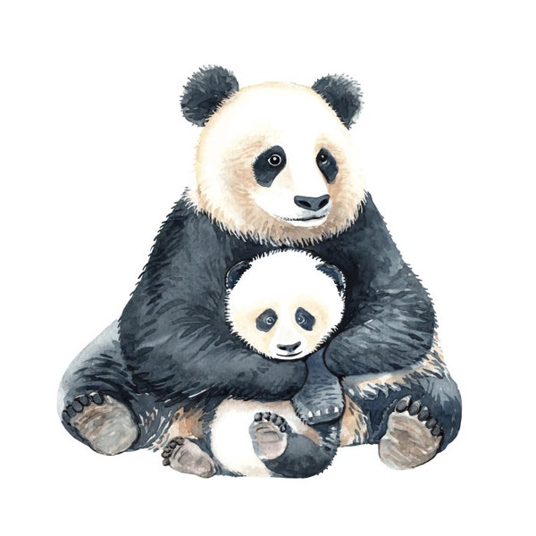 Panda Bear Hugging Baby Imprimé Toile Art Mural Étiré sur Un Cadre en Pin Massif 18mm de Profondeur