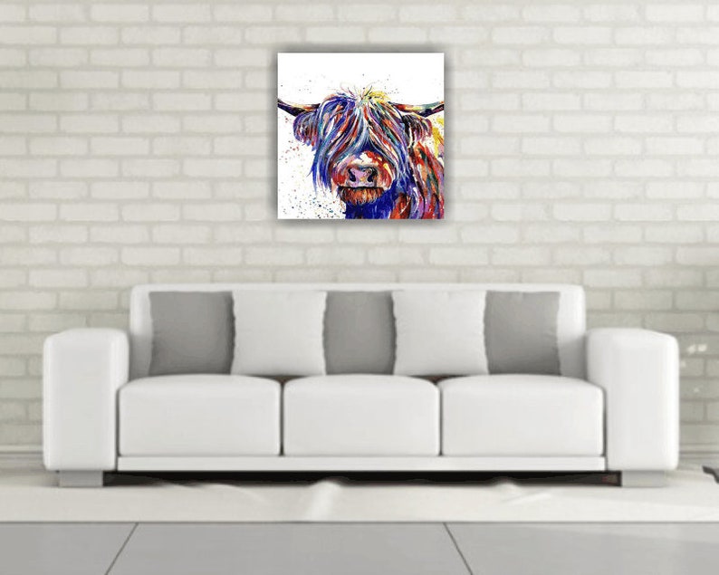 Highland Cow Canvas Wall Art Colourful Printed and Stretched Etsy UK