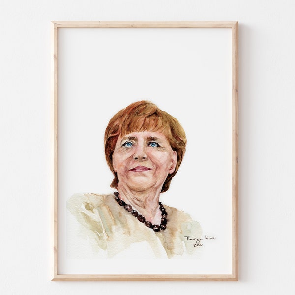 Angela Merkel Watercolor Portrait | Angela Merkel Art | Germany | Political Figure Portrait | Feminist | Wall Art | Instant Download