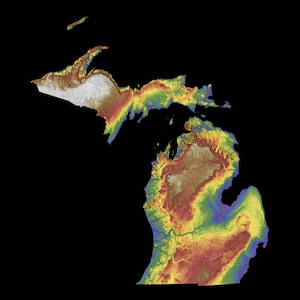 Mapa de elevação de cores de Michigan