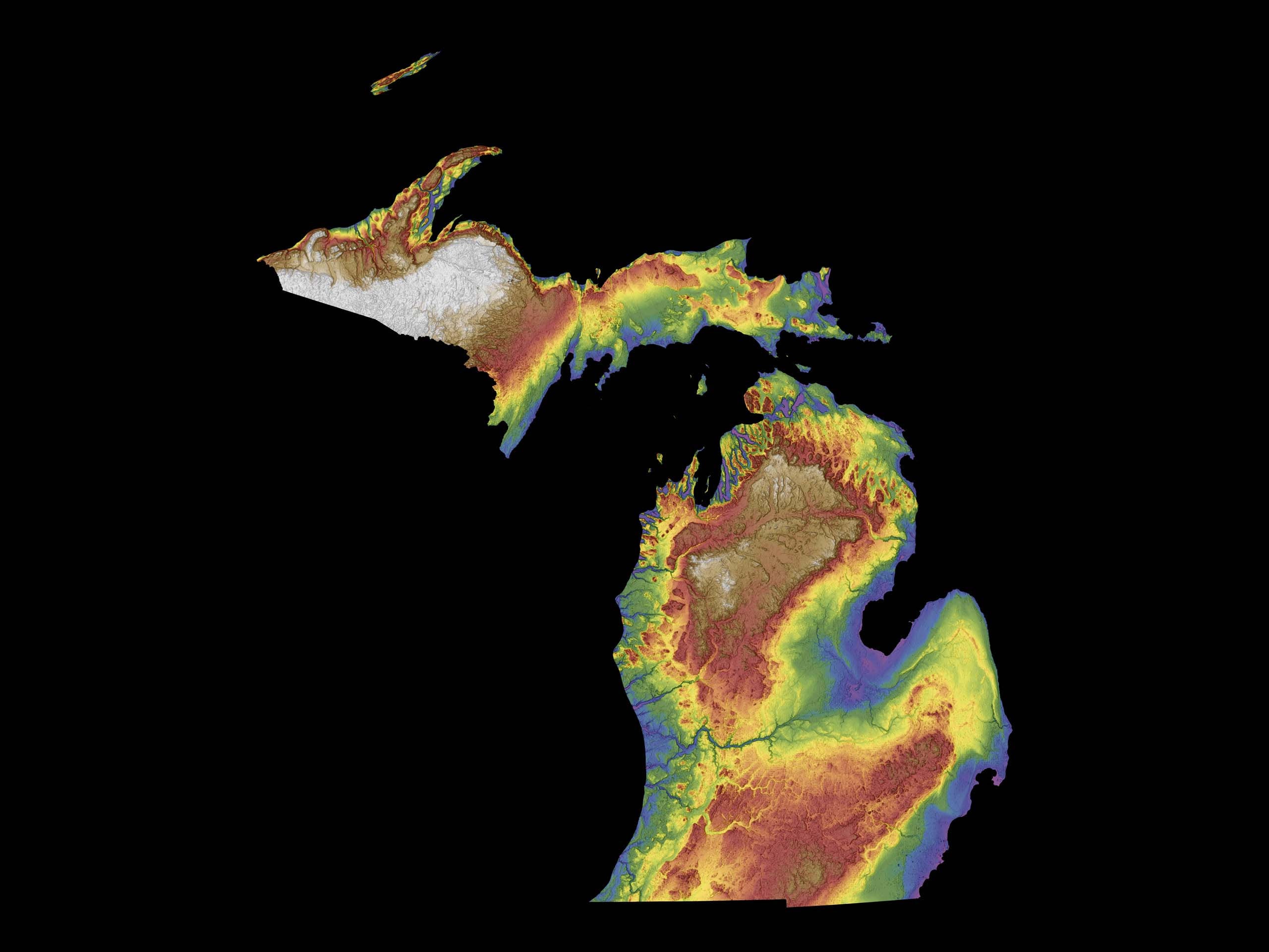 What Is The Elevation Of Michigan Michigan Color Elevation Map - Etsy