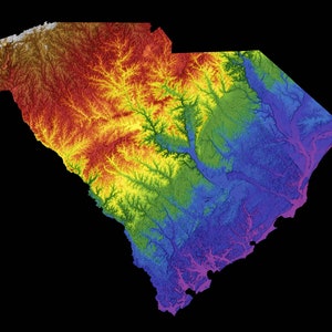 South Carolina Color Elevation Map