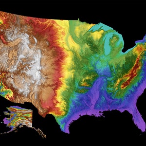 Mapa de elevação de cores dos EUA