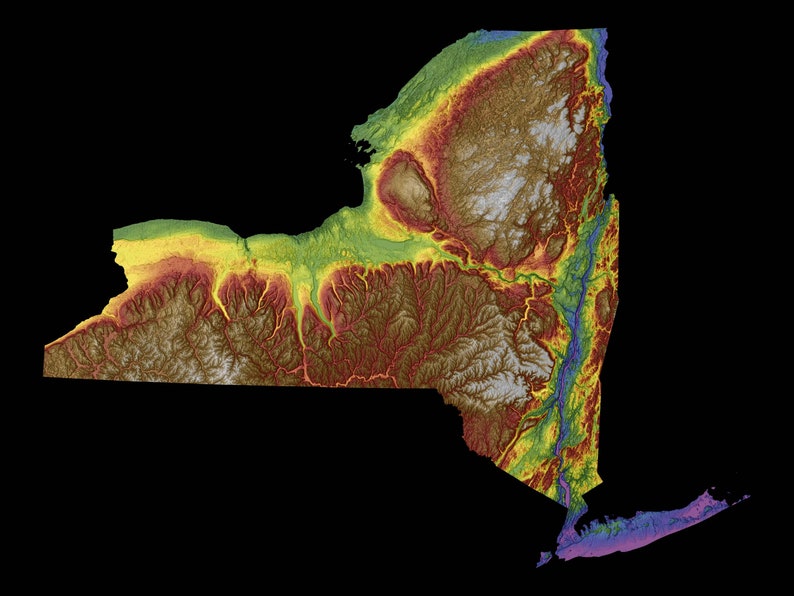 New York Color Elevation Map Etsy
