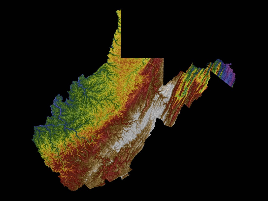 West Virginia Color Elevation Map Etsy