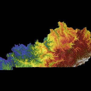 Mapa de elevação de cores de Kentucky