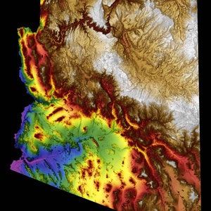 Mapa de elevação de cores do Arizona