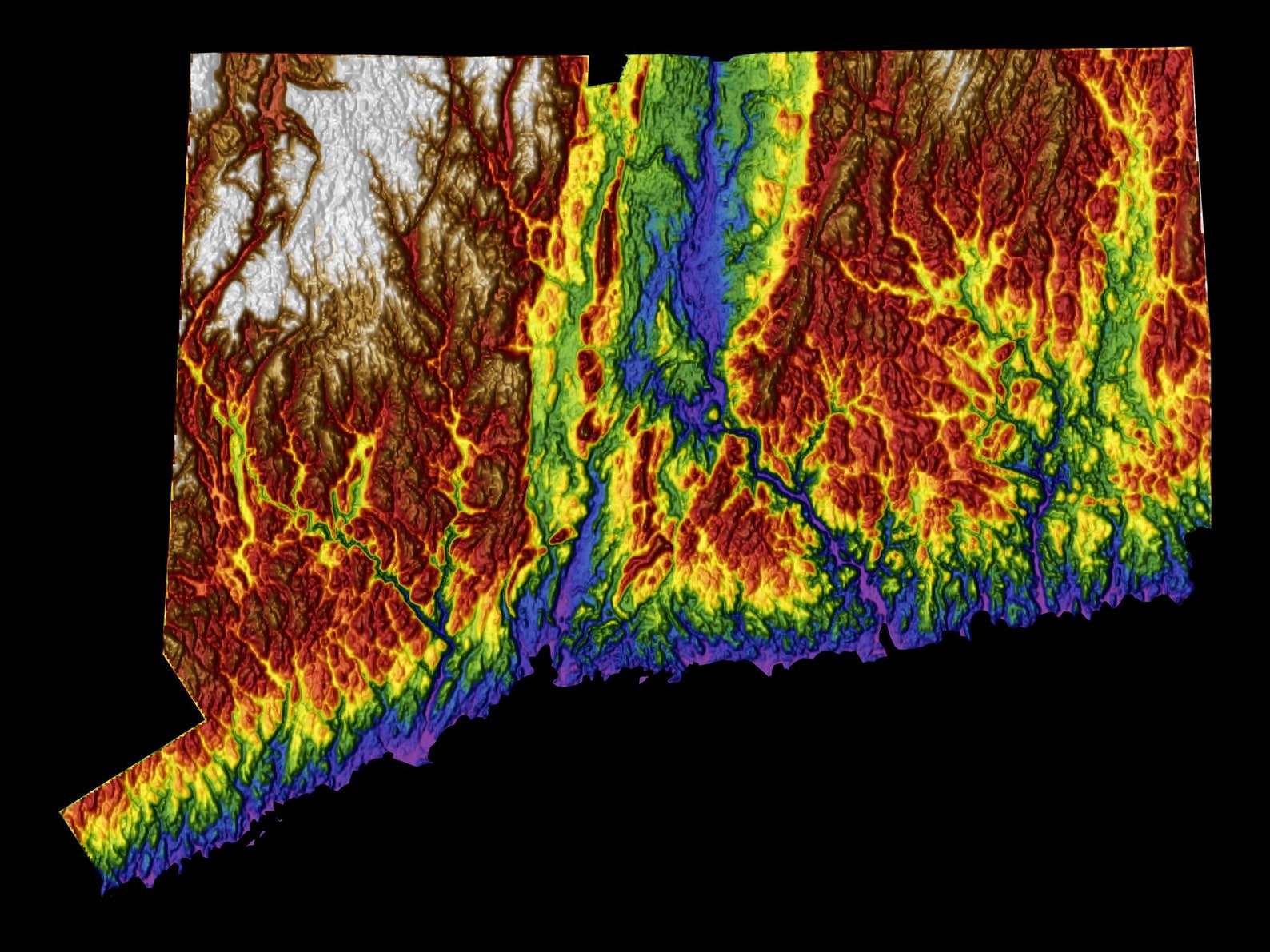 Connecticut Color Elevation Map Etsy