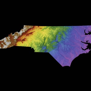 Mapa de elevação de cores da Carolina do Norte