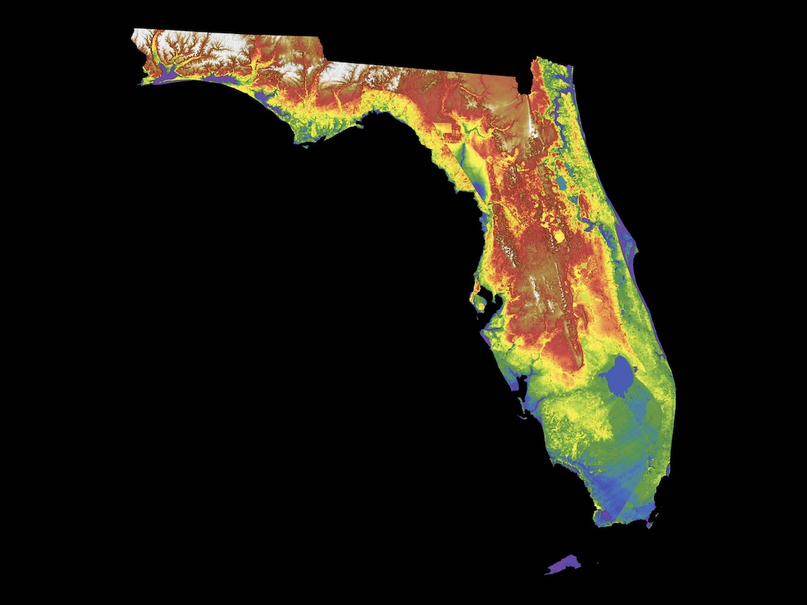 Florida Color Elevation Map Etsy