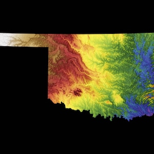 Mapa de elevação de cores de Oklahoma