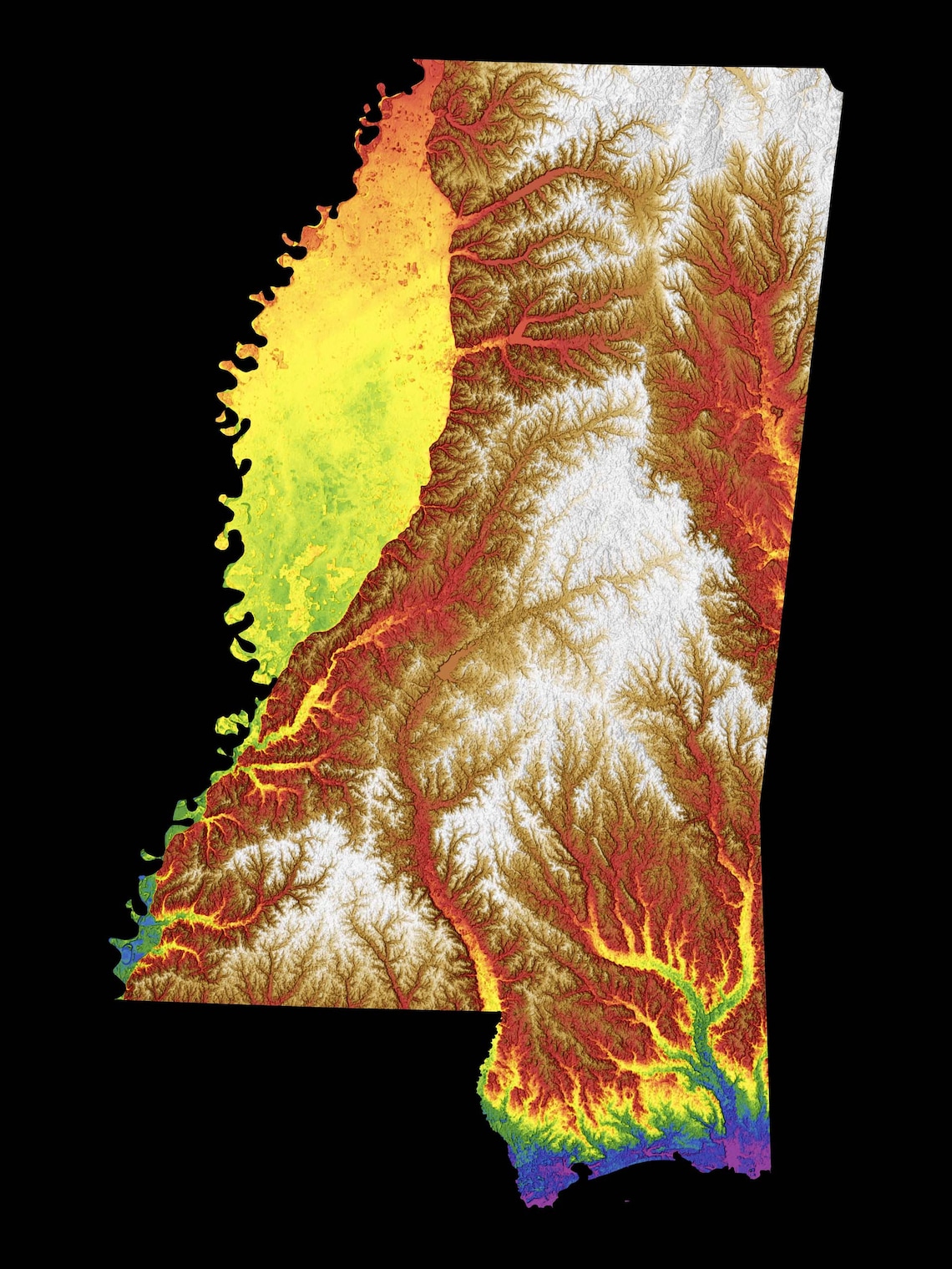 Mississippi Color Elevation Map Etsy