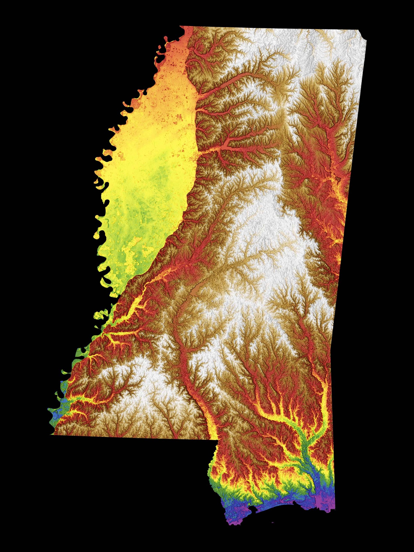 Mississippi Color Elevation Map Etsy