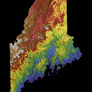 Mapa de elevação de cores do Maine
