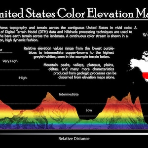 USA Color Elevation Map (contiguous States) With State Boundaries - Etsy