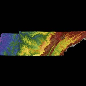 Mapa de elevação de cores do Tennessee