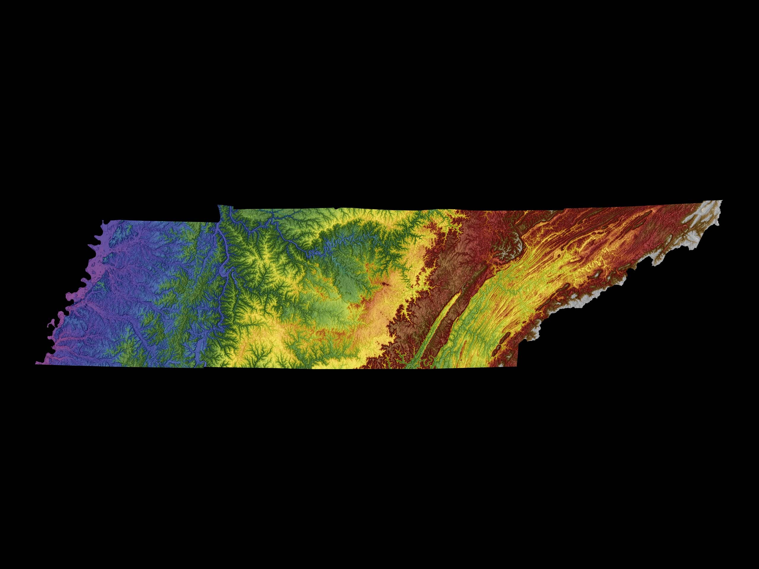 Tennessee Color Elevation Map Etsy