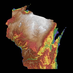 Wisconsin Color Elevation Map