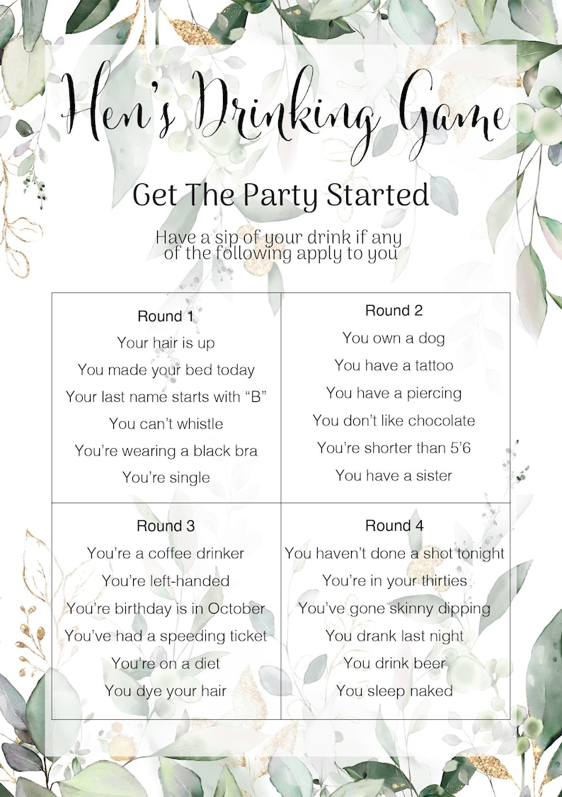 Hens Drinking Game, Printable Bachelorette Games, Instant Download ...