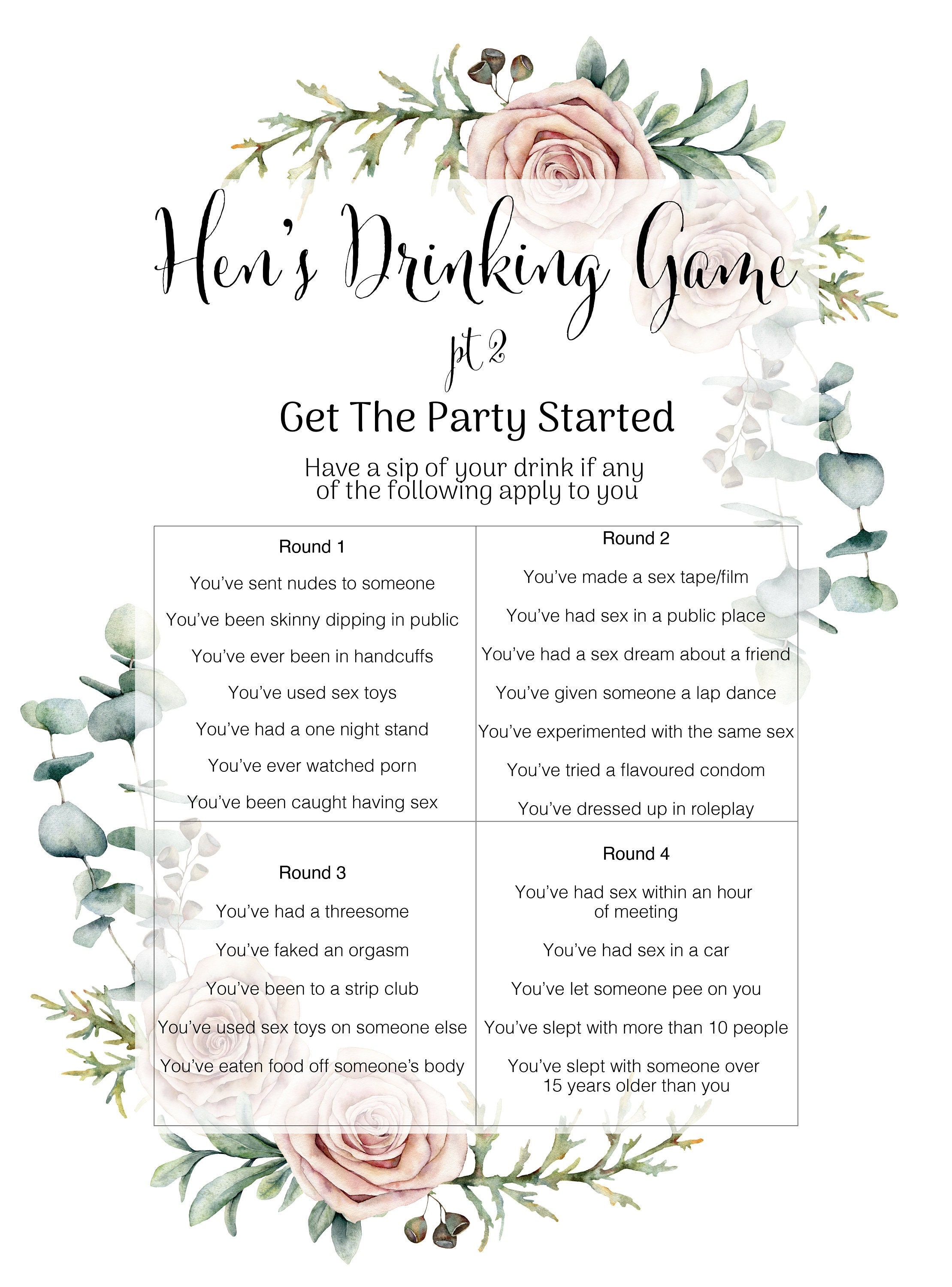 Hens Drinking Game Pt.2 Printable Bachelorette Games Instant picture