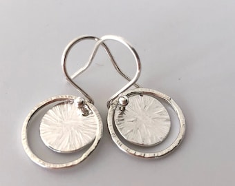 Handmade Sterling Silver Disc Earrings, Textured Circle Design
