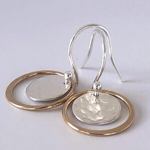 Hammered Sterling Silver & 14ct. gold earrings. Two tone earring.  Mother's Day